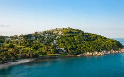 Luxury villa estate aerial panorama Koh Samui Thailand hillside